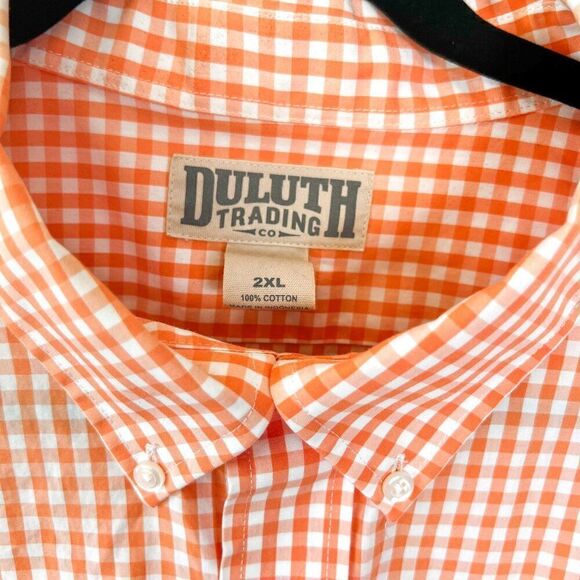 Duluth Trading Company Orange White Gingham Checkered Long Sleeve Button Down Sh - Picture 3 of 6